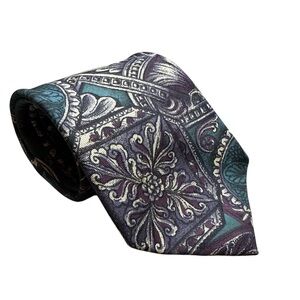 Rooster Vintage Men's Silk Green & Purple Paisley Print Tie